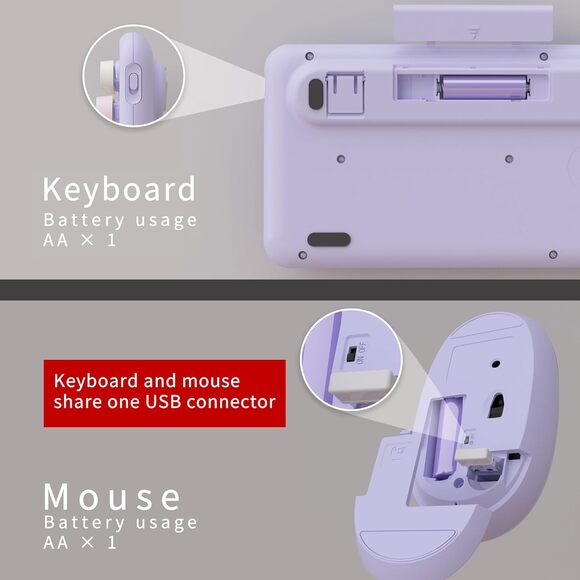 UBOTIE Purple-Colorful Wireless Keyboard and Mouse Combo - Picture 5 of 6